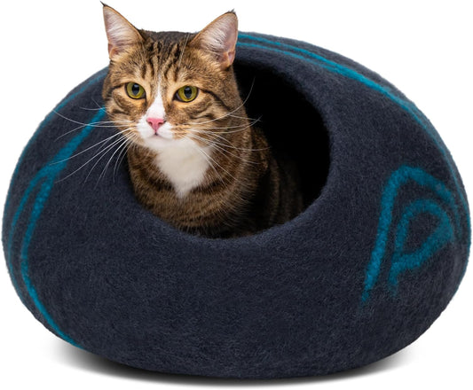 Cat Cave – Premium Felt Cat Bed for Indoor Cats, Handmade 100% Merino Wool (Dark